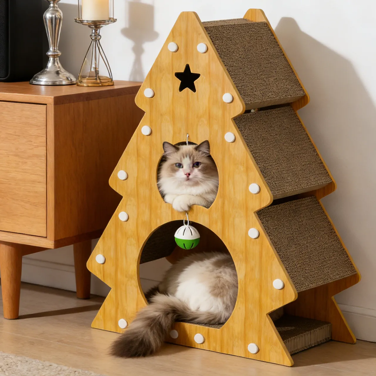 Best-Selling Custom Wooden Christmas Tree Cat Tree PJ-0004