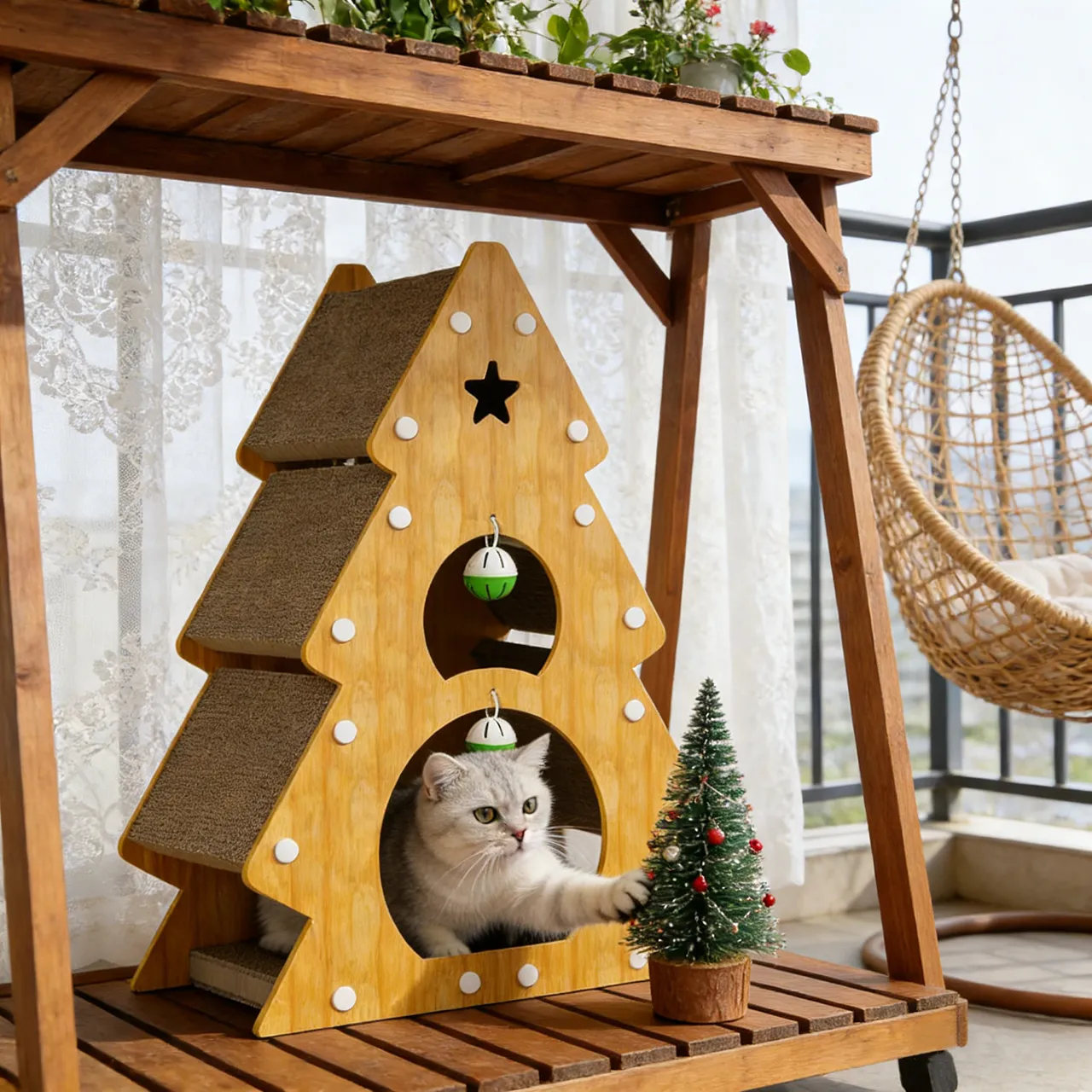 Best-Selling Custom Wooden Christmas Tree Cat Tree PJ-0004