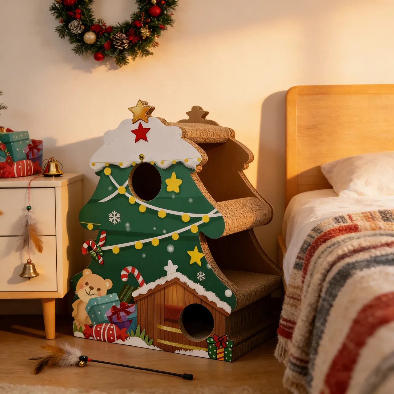 Wholesale OEM Custom Christmas Tree Cat Tree with Climbing and Hiding Features PJ-0002
