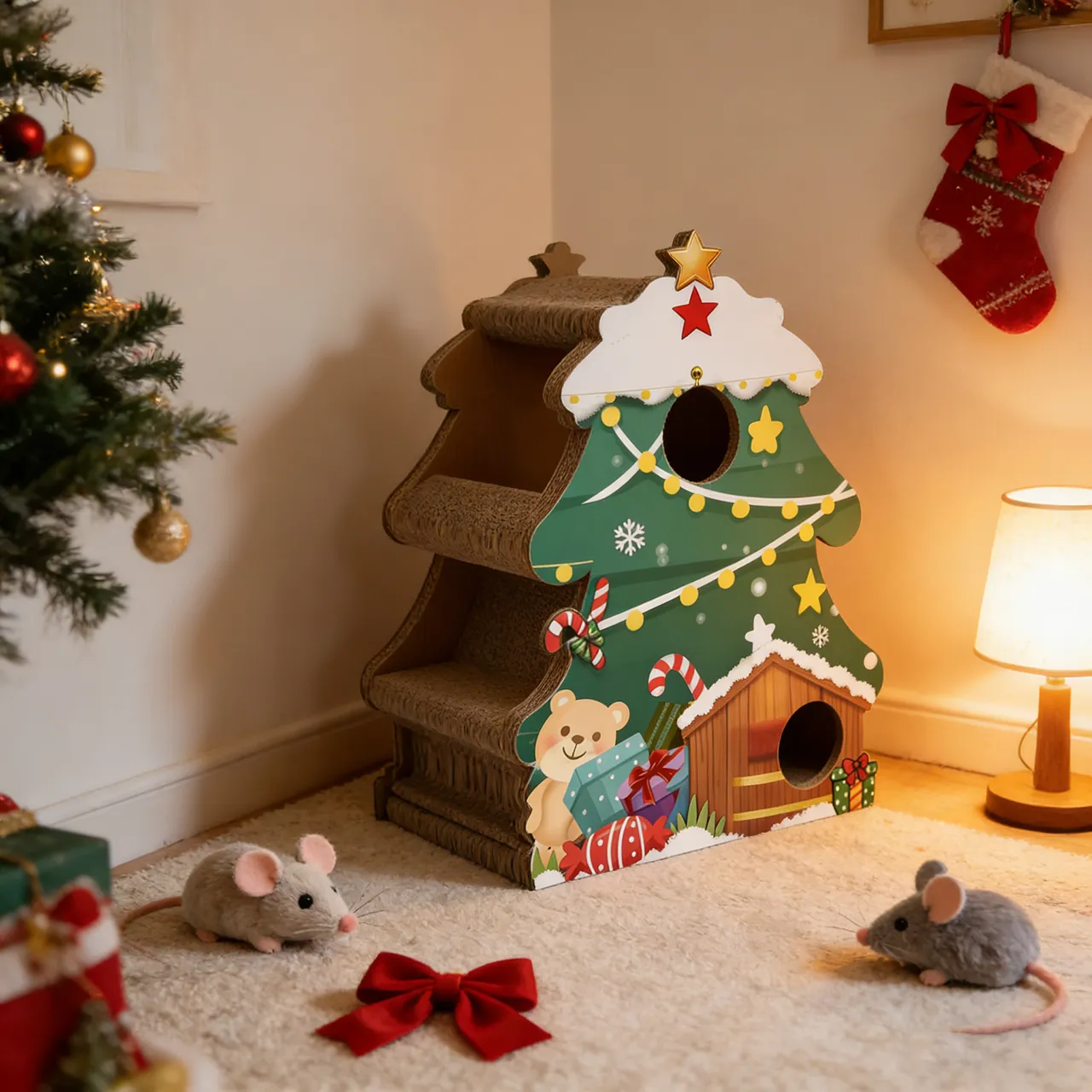 Wholesale OEM Custom Christmas Tree Cat Tree with Climbing and Hiding Features PJ-0002