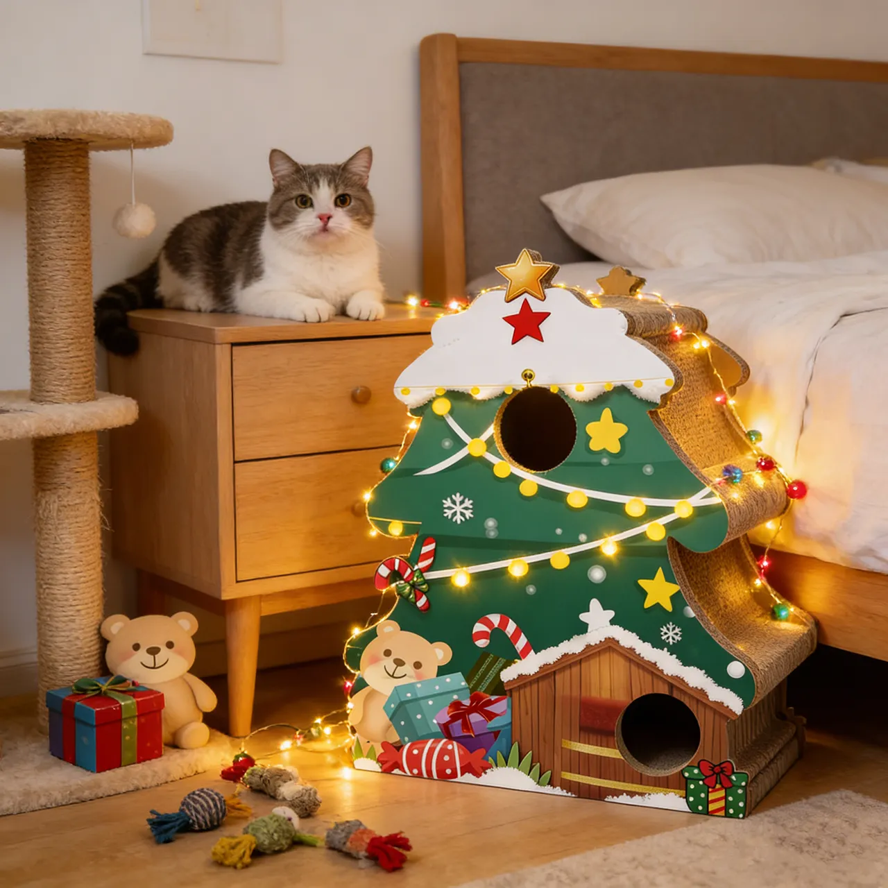 Wholesale OEM Custom Christmas Tree Cat Tree with Climbing and Hiding Features PJ-0002