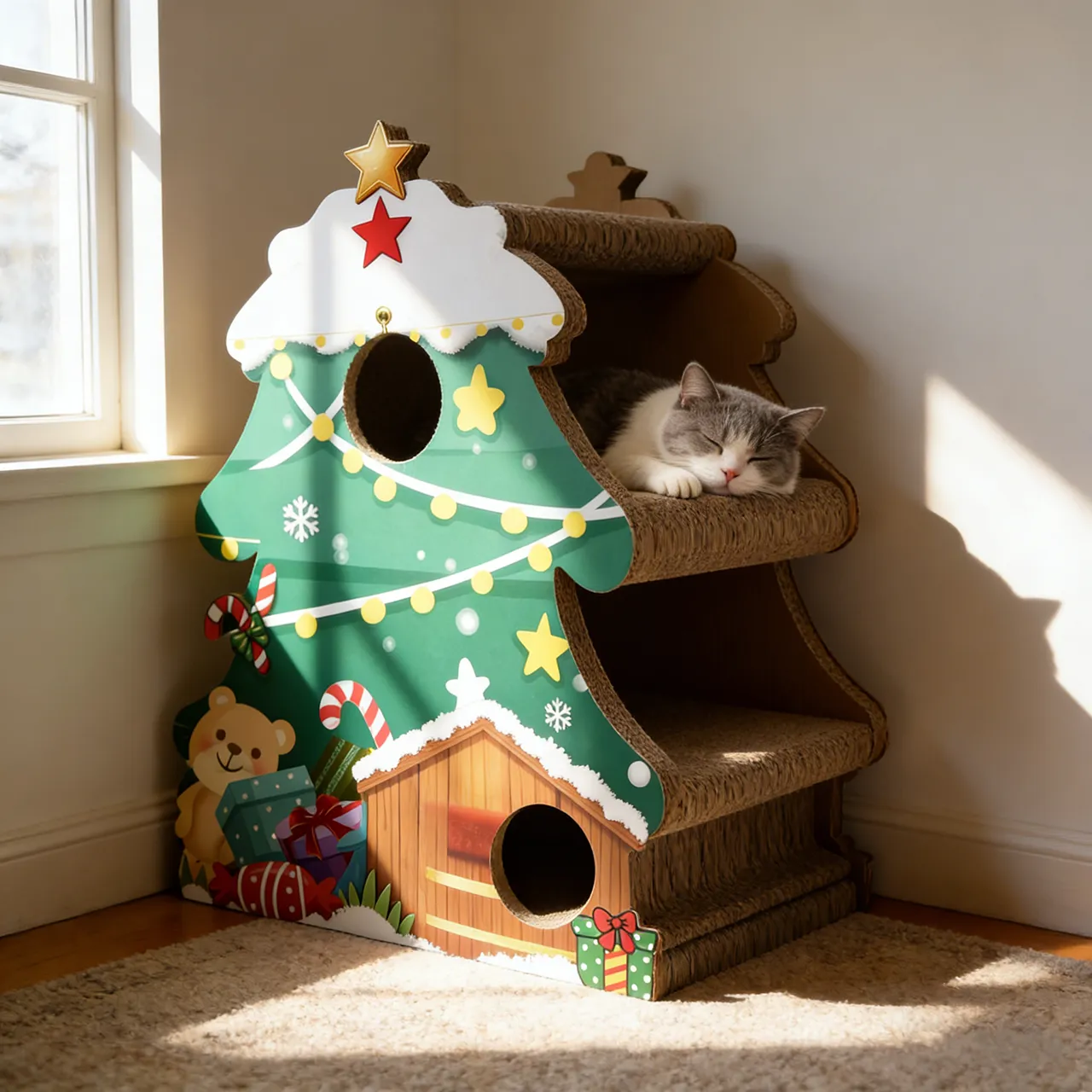 Wholesale OEM Custom Christmas Tree Cat Tree with Climbing and Hiding Features PJ-0002