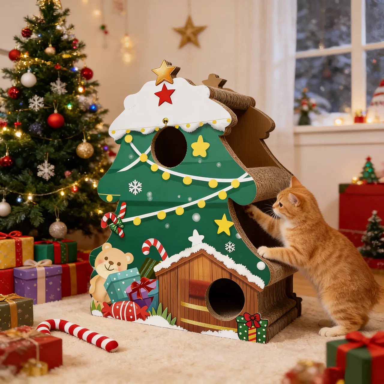 Wholesale OEM Custom Christmas Tree Cat Tree with Climbing and Hiding Features PJ-0002