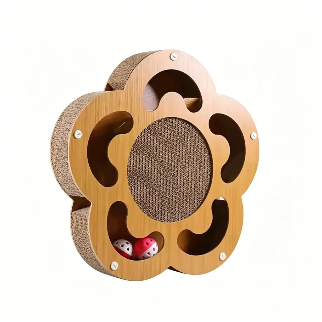 Hot Sale Custom Flower-shaped Cat Scratcher with 2 Interactive Balls