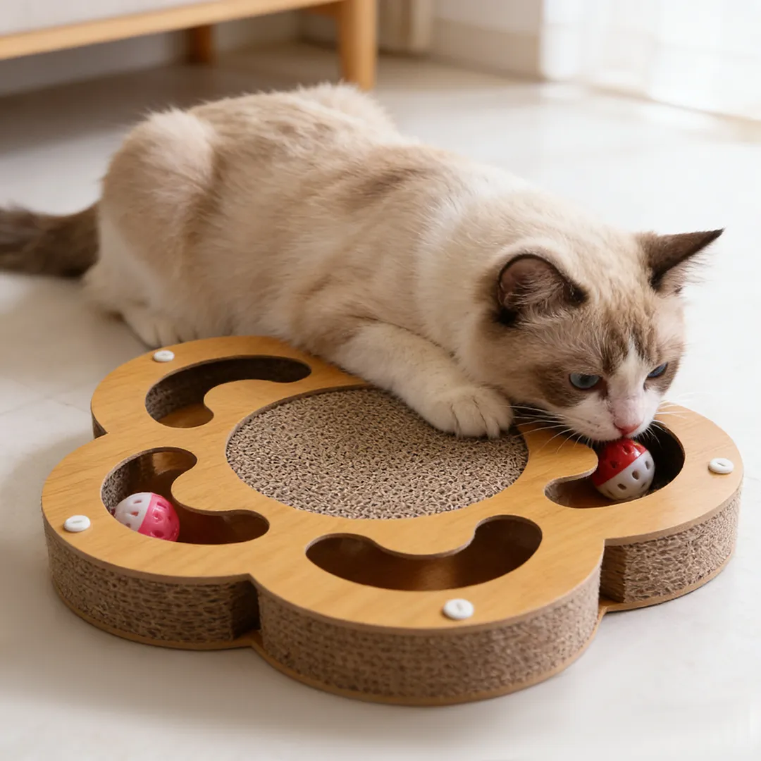 Hot Sale Custom Flower-shaped Cat Scratcher with 2 Interactive Balls WJ-0013