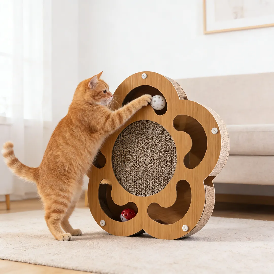 Hot Sale Custom Flower-shaped Cat Scratcher with 2 Interactive Balls WJ-0013
