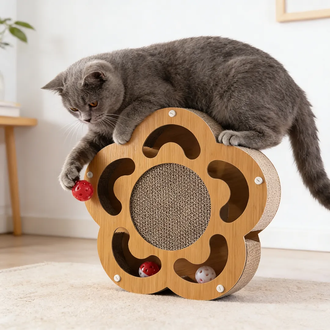 Hot Sale Custom Flower-shaped Cat Scratcher with 2 Interactive Balls WJ-0013