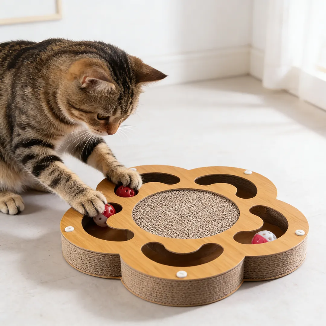 Hot Sale Custom Flower-shaped Cat Scratcher with 2 Interactive Balls WJ-0013