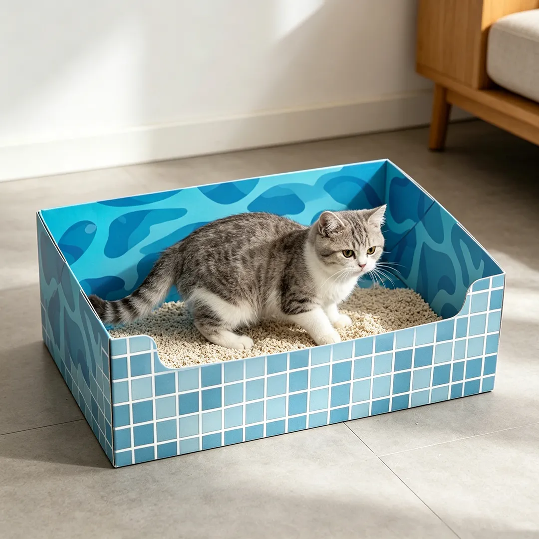 Blue Pattern Pool Square Box Cat Litter Box SP-0001