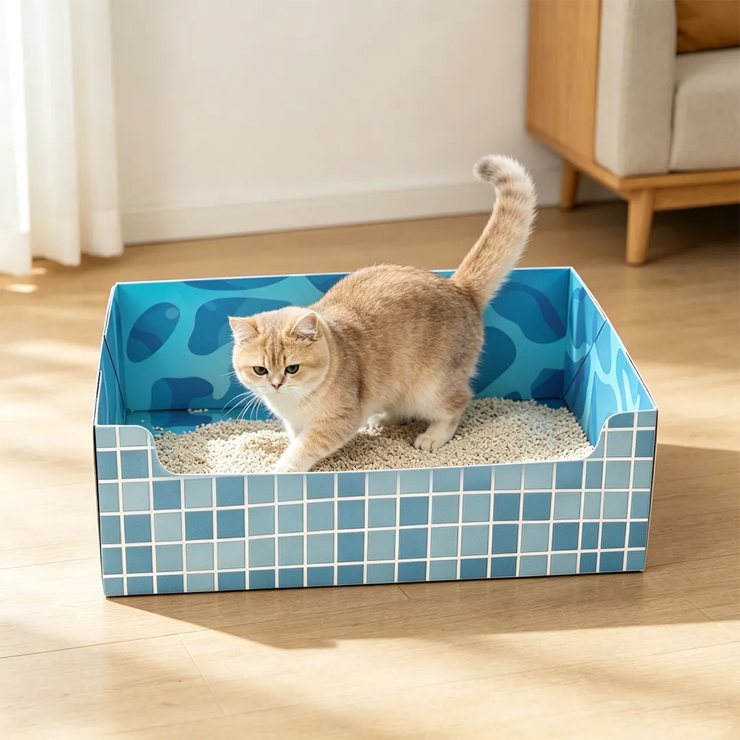 Blue Pattern Pool Square Box Cat Litter Box SP-0001