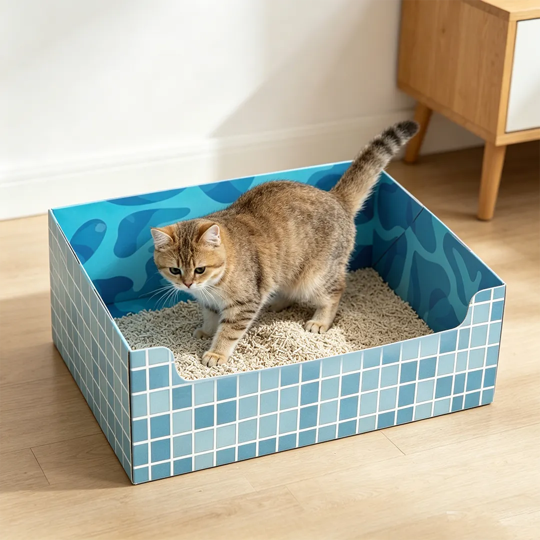 Blue Pattern Pool Square Box Cat Litter Box SP-0001