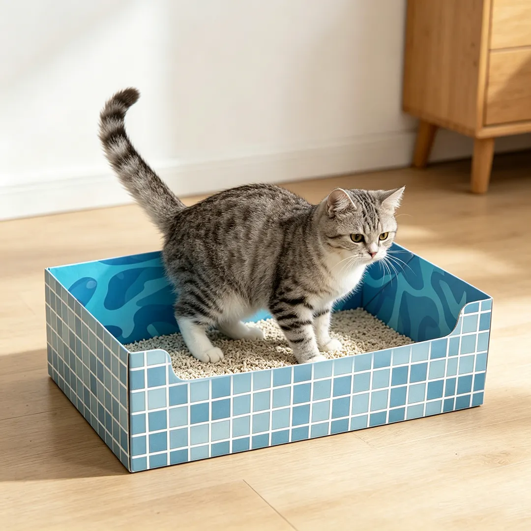 Blue Pattern Pool Square Box Cat Litter Box SP-0001