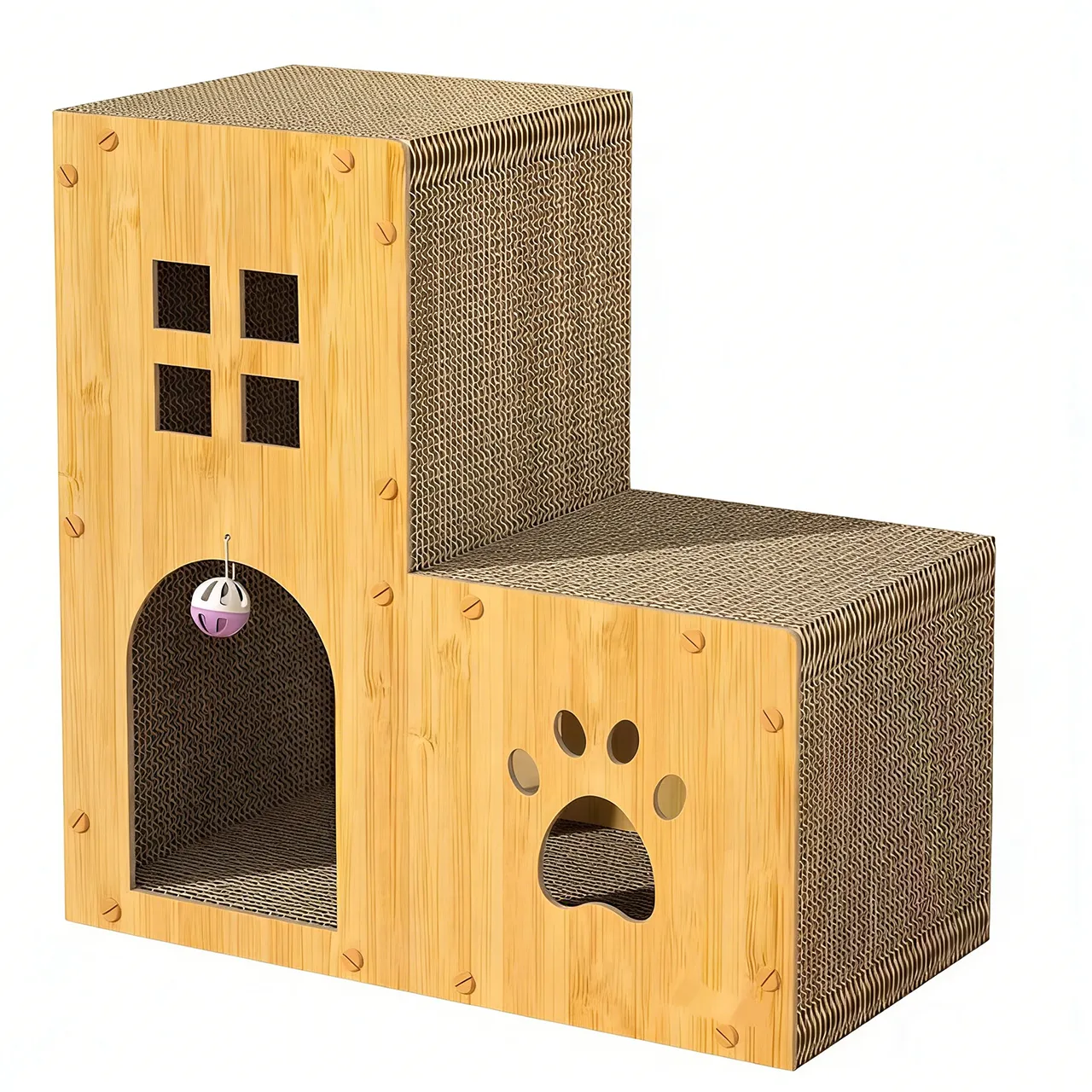 Wholesale custom wood grain double layer cat house WW-0010