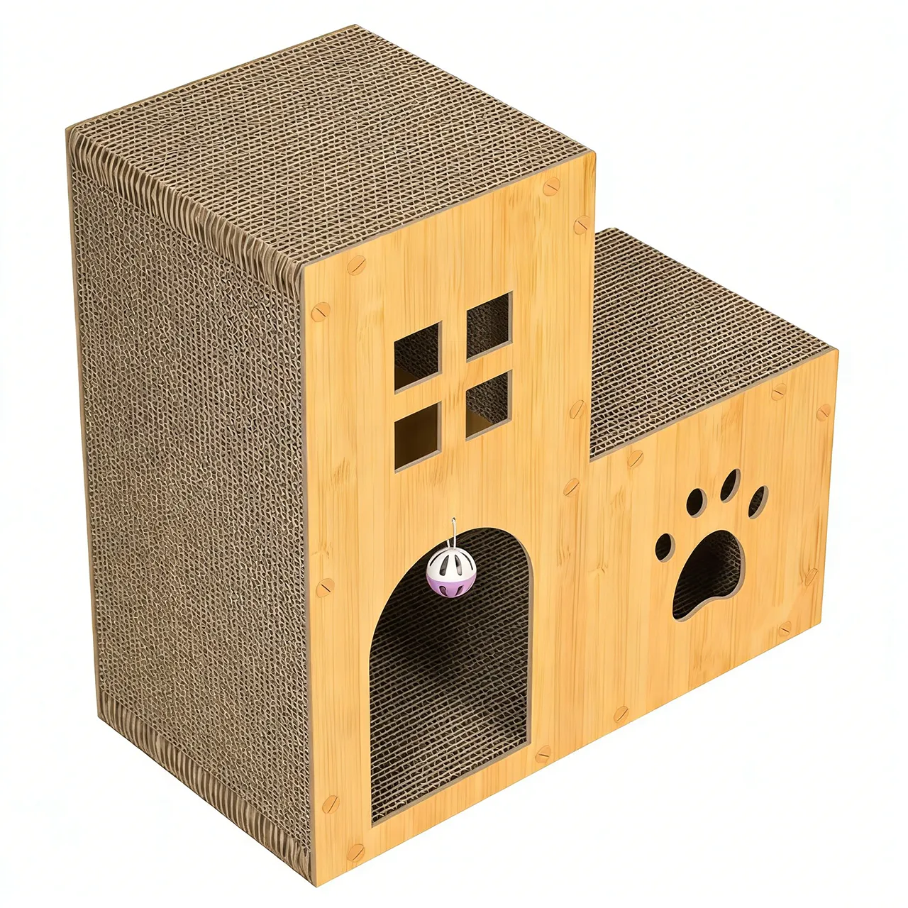 Wholesale custom wood grain double layer cat house WW-0010