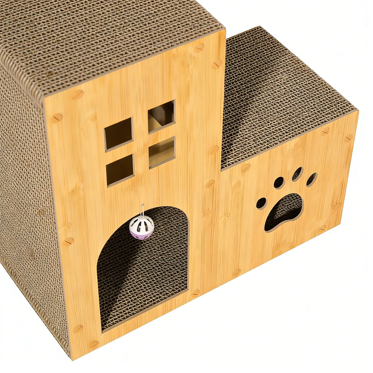 Wholesale custom wood grain double layer cat house WW-0010
