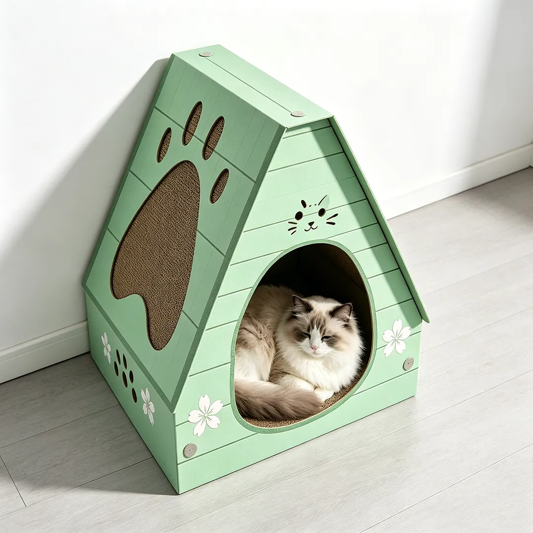 High-Quality Custom-Made Mint-Green Triangular Cat House WW-0024