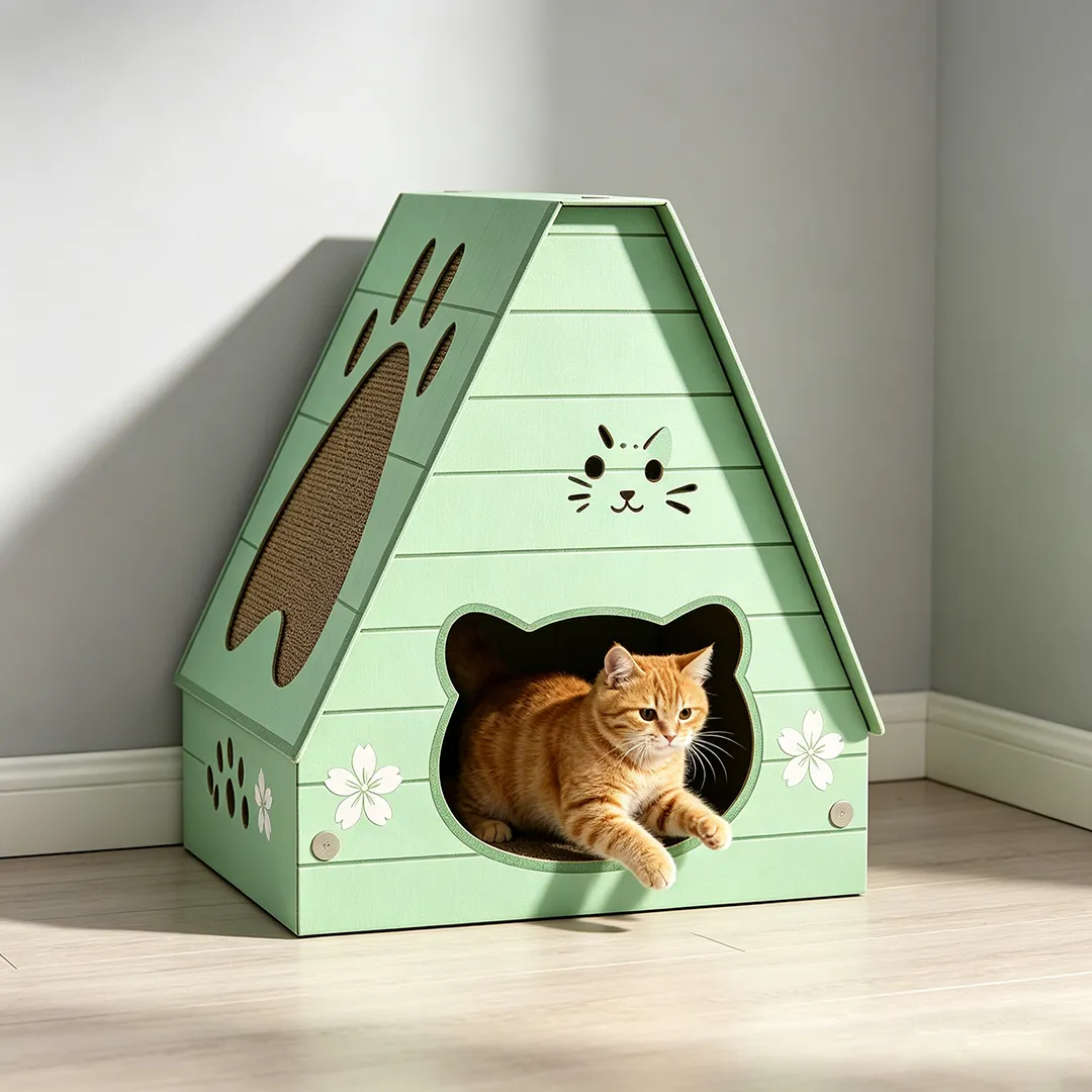 High-Quality Custom-Made Mint-Green Triangular Cat House WW-0024