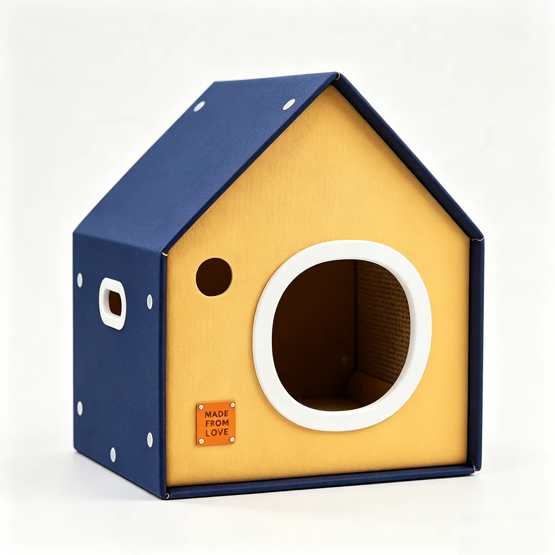 High-Quality Custom Blue and Yellow Contrasting Cottage Cat Bed WW-0025