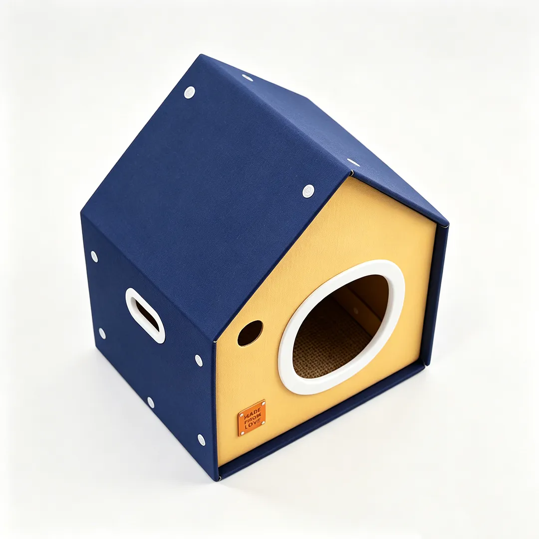 High-Quality Custom Blue and Yellow Contrasting Cottage Cat Bed WW-0025