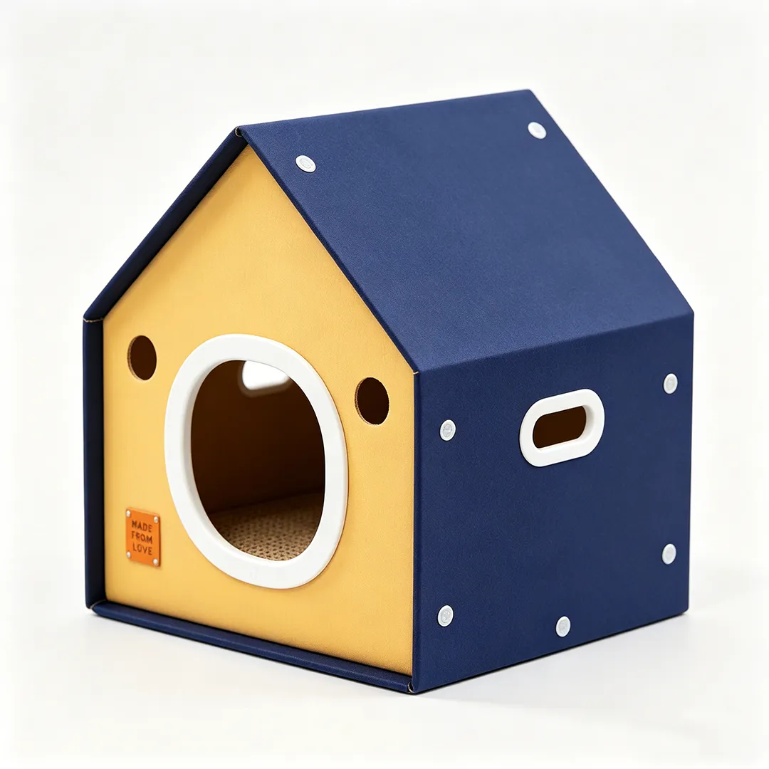 High-Quality Custom Blue and Yellow Contrasting Cottage Cat Bed WW-0025