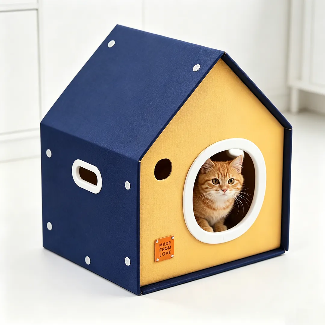 High-Quality Custom Blue and Yellow Contrasting Cottage Cat Bed WW-0025