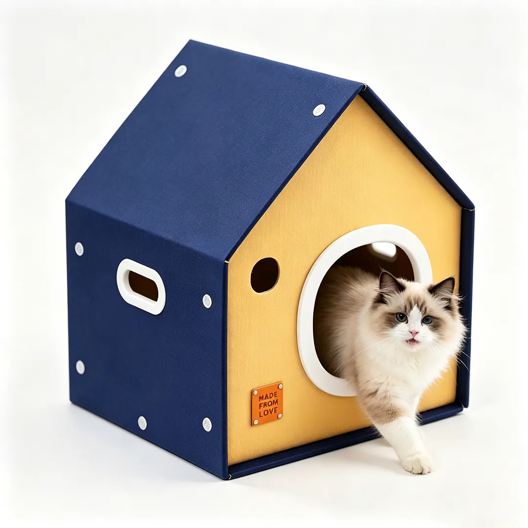 High-Quality Custom Blue and Yellow Contrasting Cottage Cat Bed WW-0025