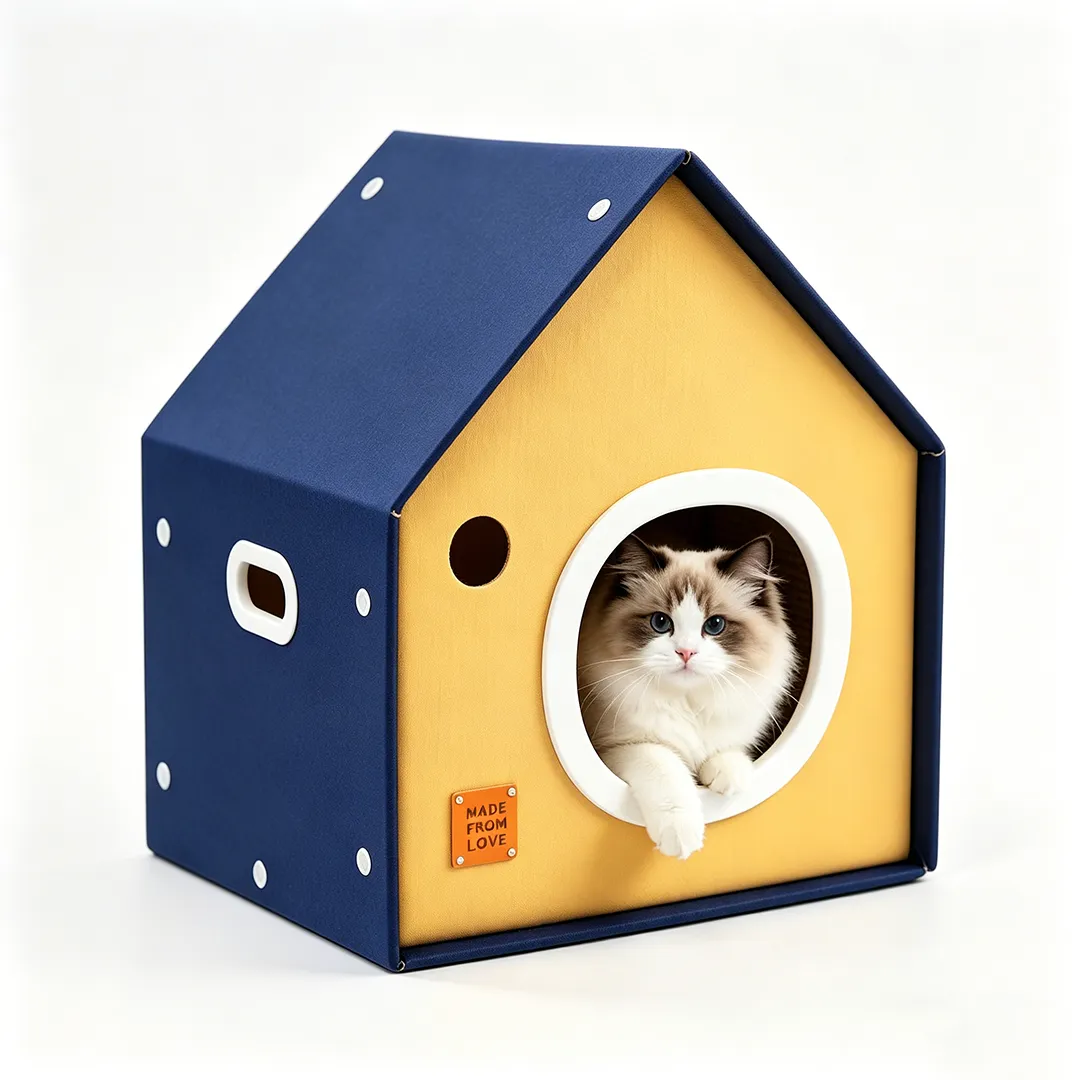 High-Quality Custom Blue and Yellow Contrasting Cottage Cat Bed WW-0025