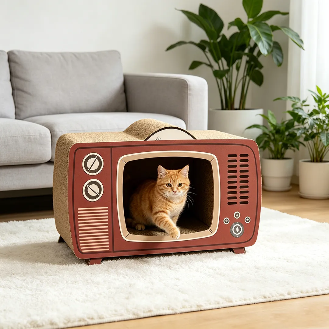Wholesale Cat Bed And Scratcher Custom American Retro TV Shape WW-0030