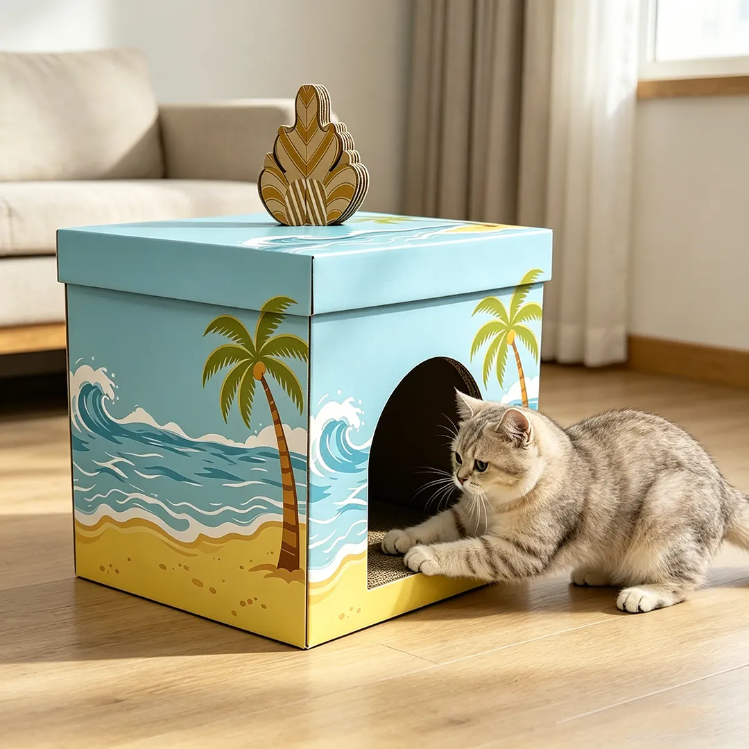 Advanced Square Box Cat Scratch House Custom Island Style WW-0031