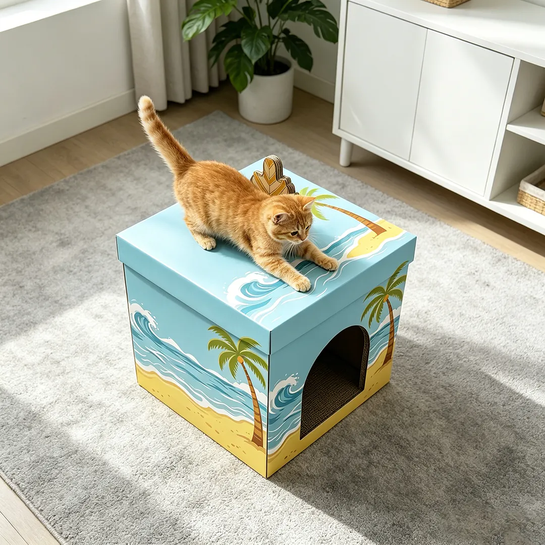 Advanced Square Box Cat Scratch House Custom Island Style WW-0031