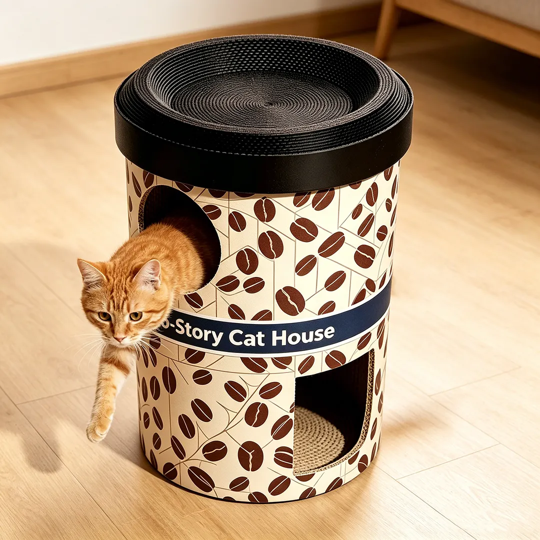 Hot Sale Coffee Can Shape Cat Cave Bed Double Layer Cat Grinding Claw House WW-0034