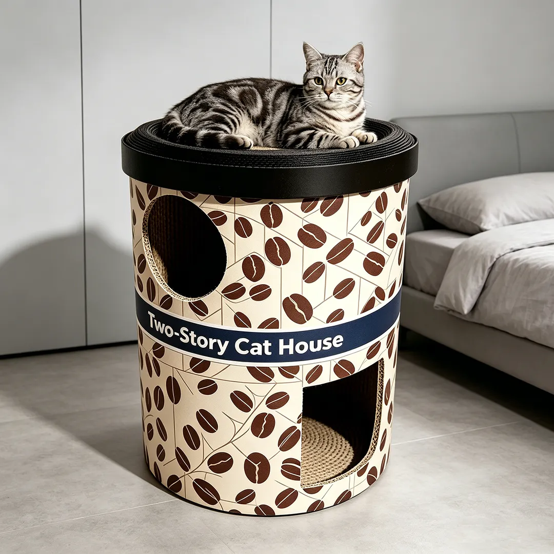 Hot Sale Coffee Can Shape Cat Cave Bed Double Layer Cat Grinding Claw House WW-0034
