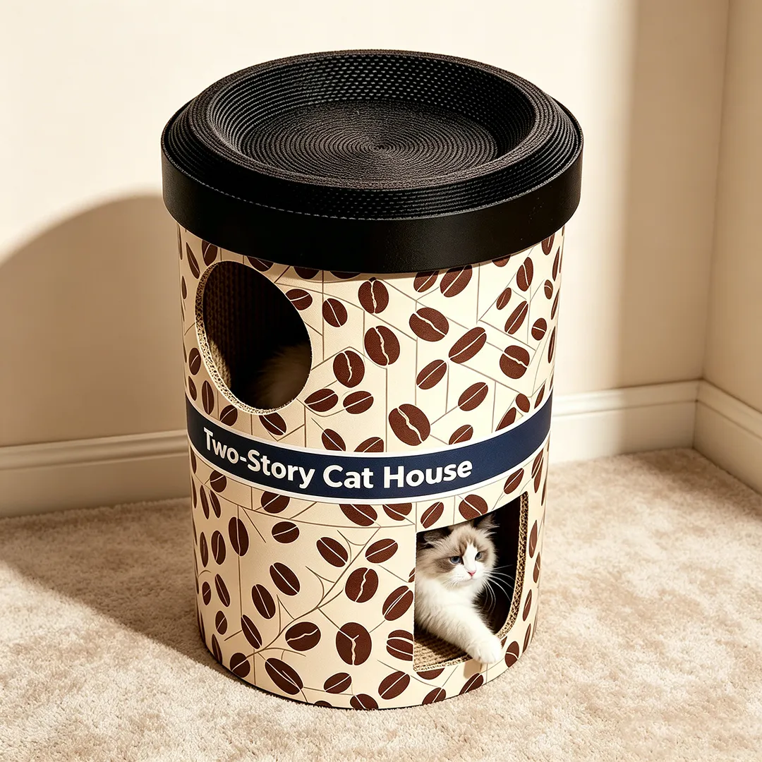 Hot Sale Coffee Can Shape Cat Cave Bed Double Layer Cat Grinding Claw House WW-0034
