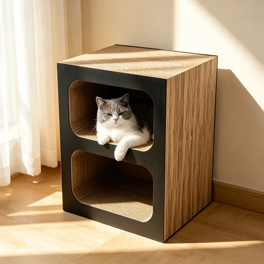 High-Quality Custom Double-Layer Square Box Cat Scratching Bed Integrated Board PJ-0015