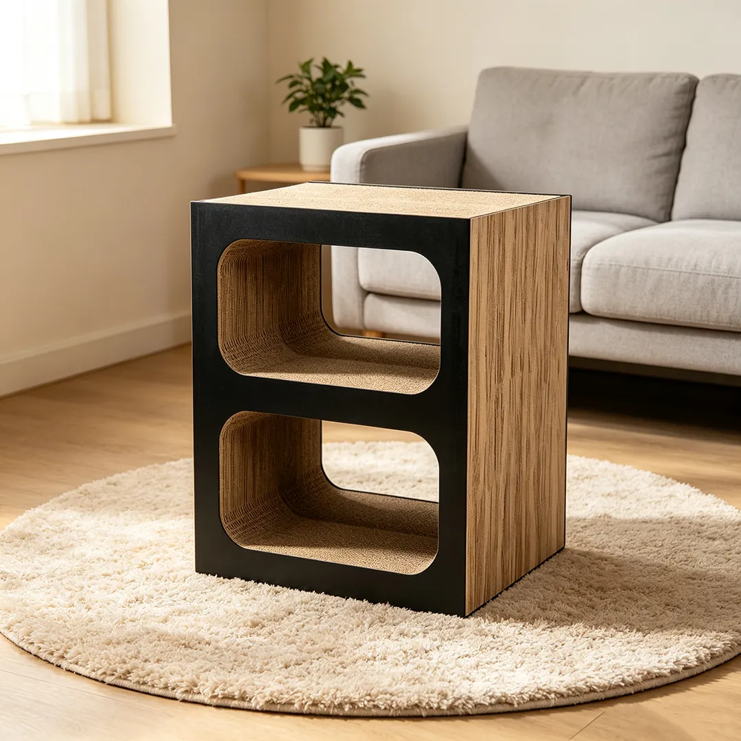 High-Quality Custom Double-Layer Square Box Cat Scratching Bed Integrated Board PJ-0015