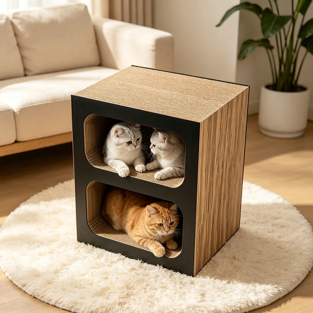 High-Quality Custom Double-Layer Square Box Cat Scratching Bed Integrated Board PJ-0015