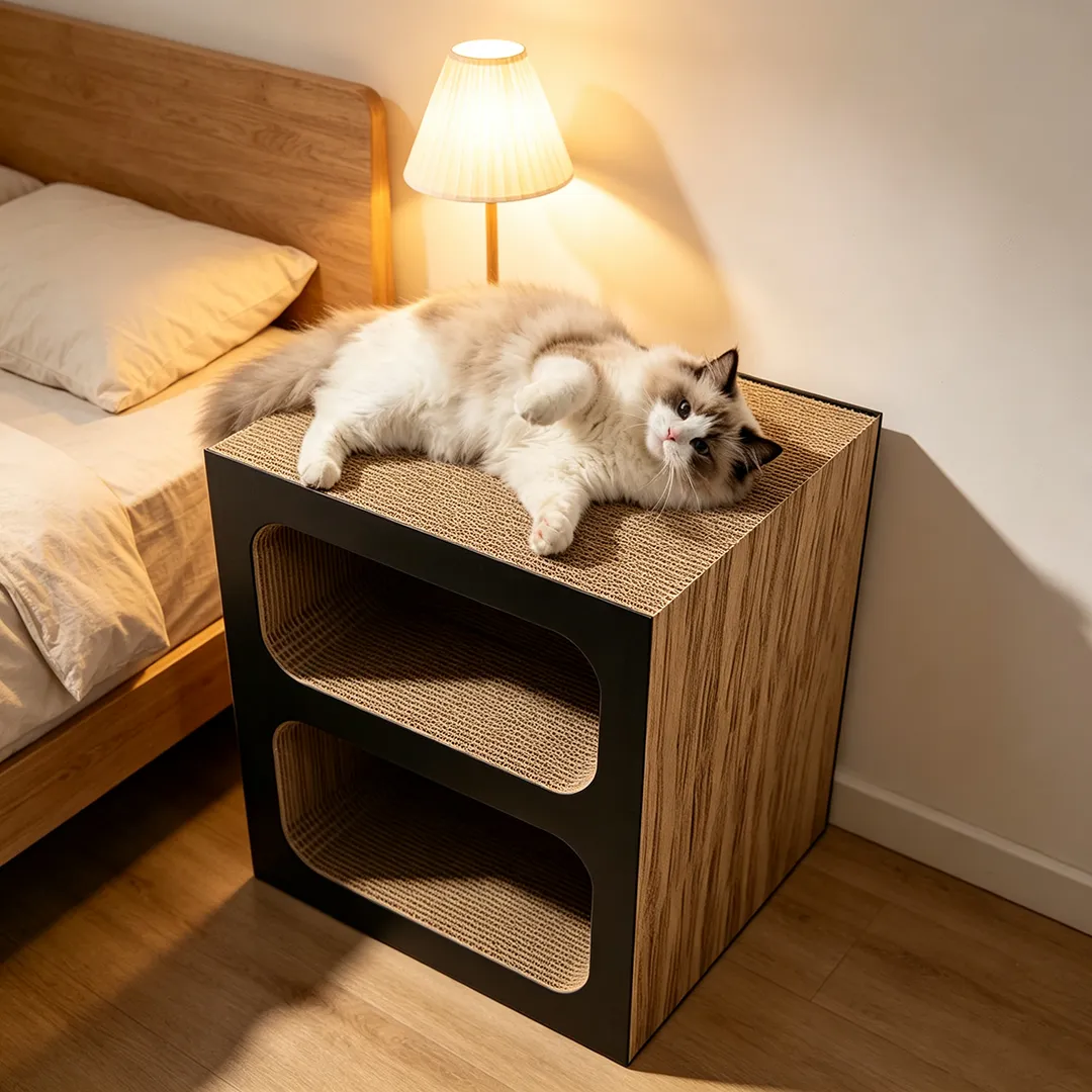 High-Quality Custom Double-Layer Square Box Cat Scratching Bed Integrated Board PJ-0015