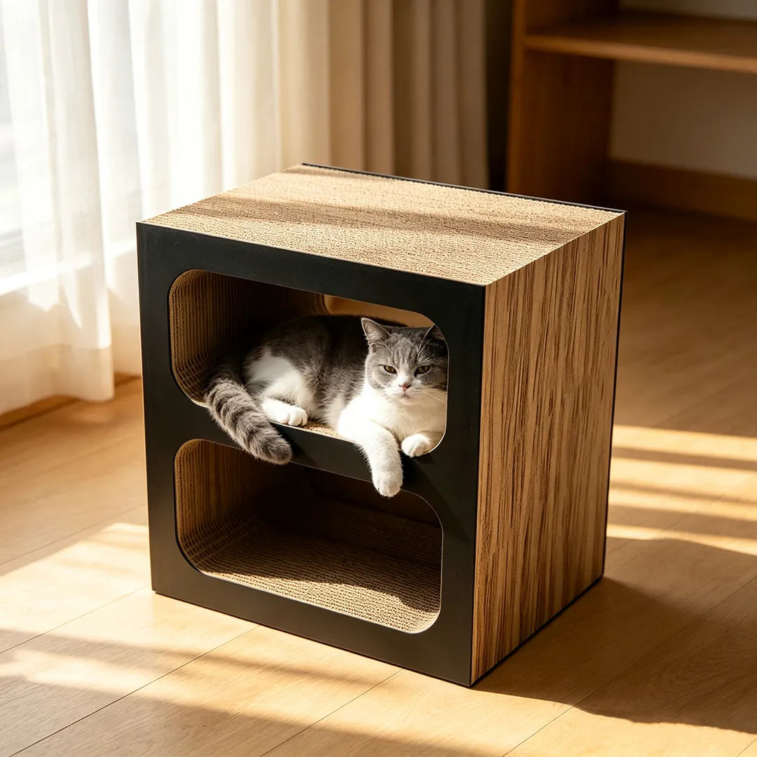 High-Quality Custom Double-Layer Square Box Cat Scratching Bed Integrated Board PJ-0015