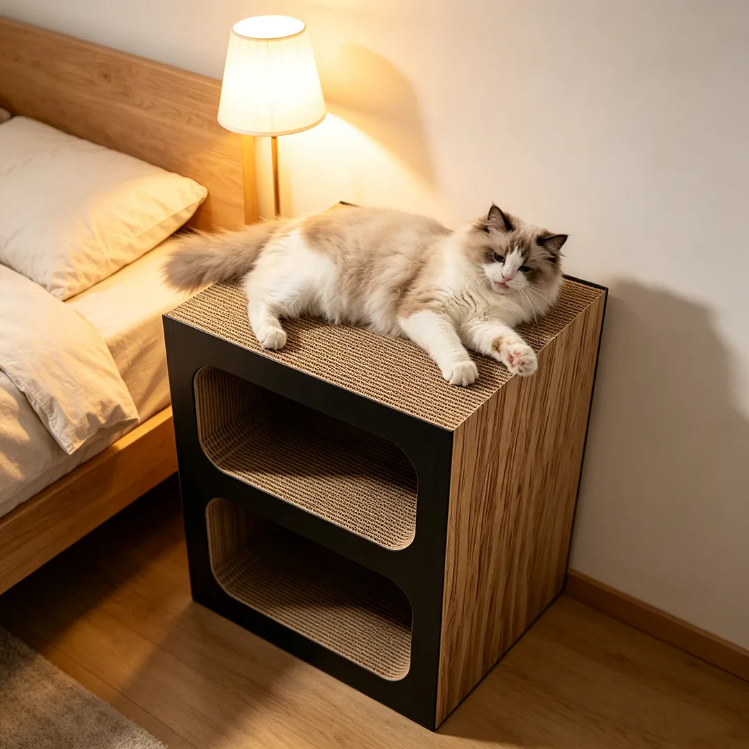 High-Quality Custom Double-Layer Square Box Cat Scratching Bed Integrated Board PJ-0015