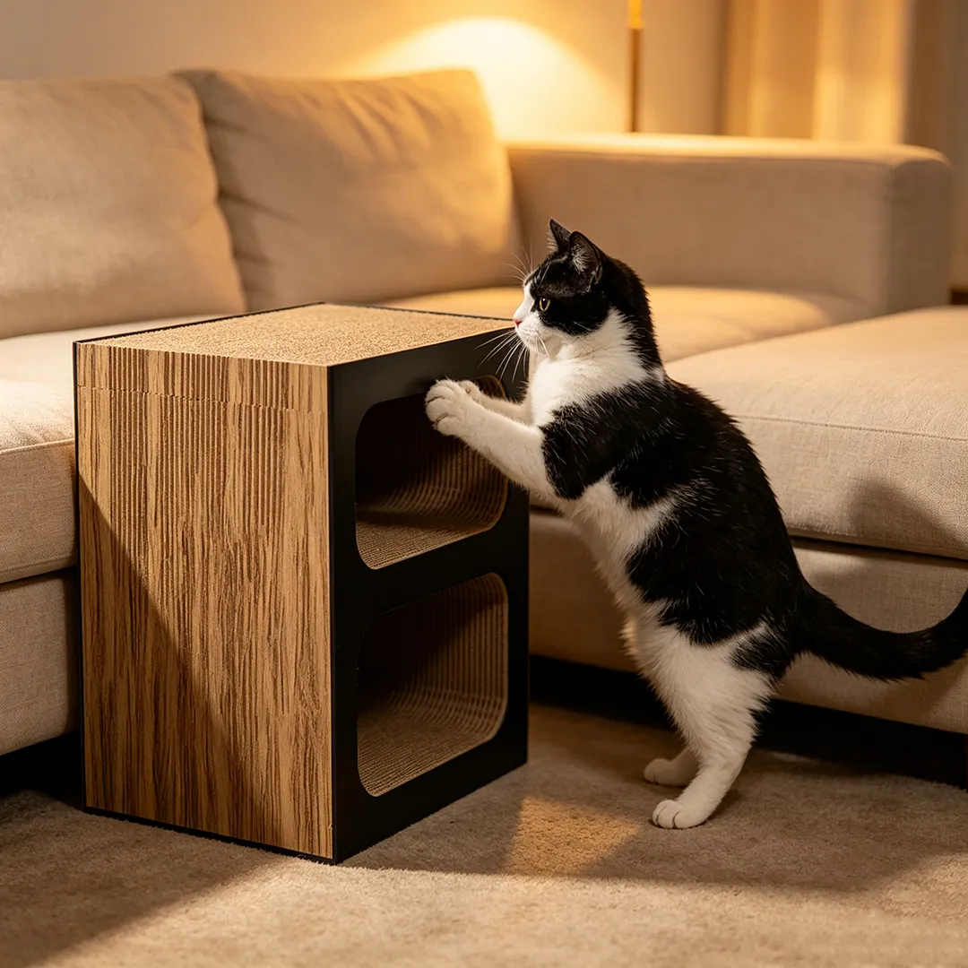 High-Quality Custom Double-Layer Square Box Cat Scratching Bed Integrated Board PJ-0015