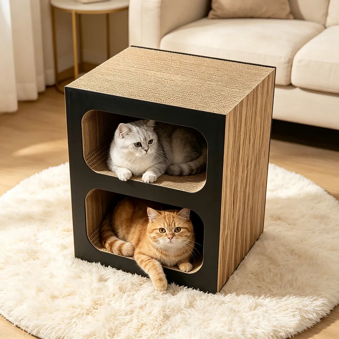 High-Quality Custom Double-Layer Square Box Cat Scratching Bed Integrated Board PJ-0015