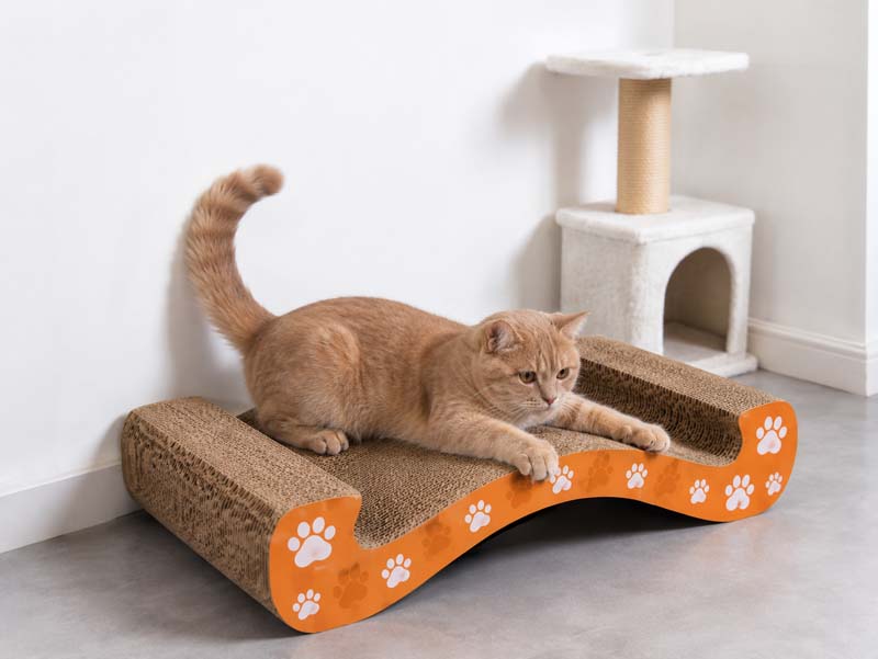 Mass production and packaging of customized cardboard cat scratchers