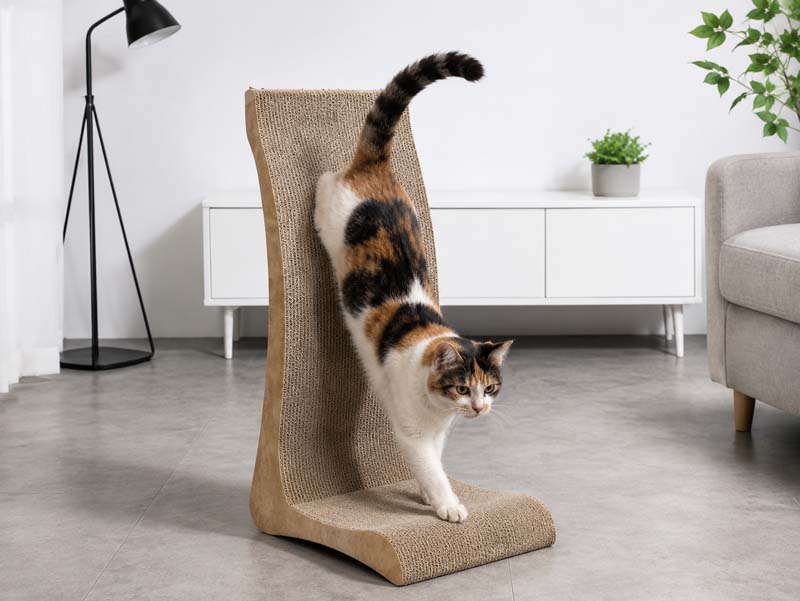 Finished cardboard cat scratcher sample inspection before mass production