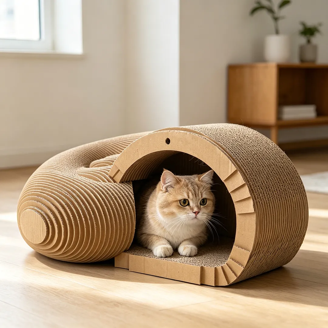 High-Quality Custom Artistic Snail-Shaped Curved Tunnel Cat Scratcher ZB-0152