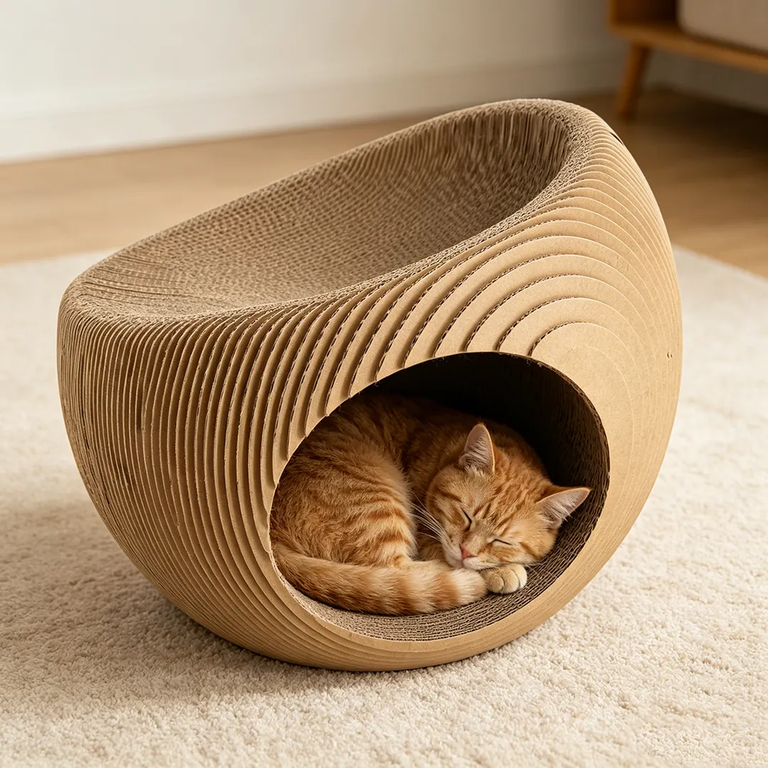 High-Quality Custom Round Wavy Texture Cat Rest House ZB-0155