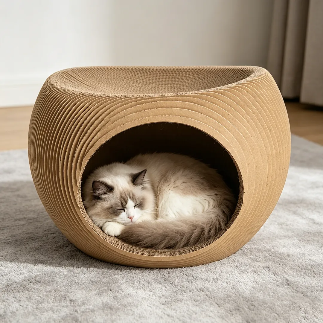 High-Quality Custom Round Wavy Texture Cat Rest House ZB-0155