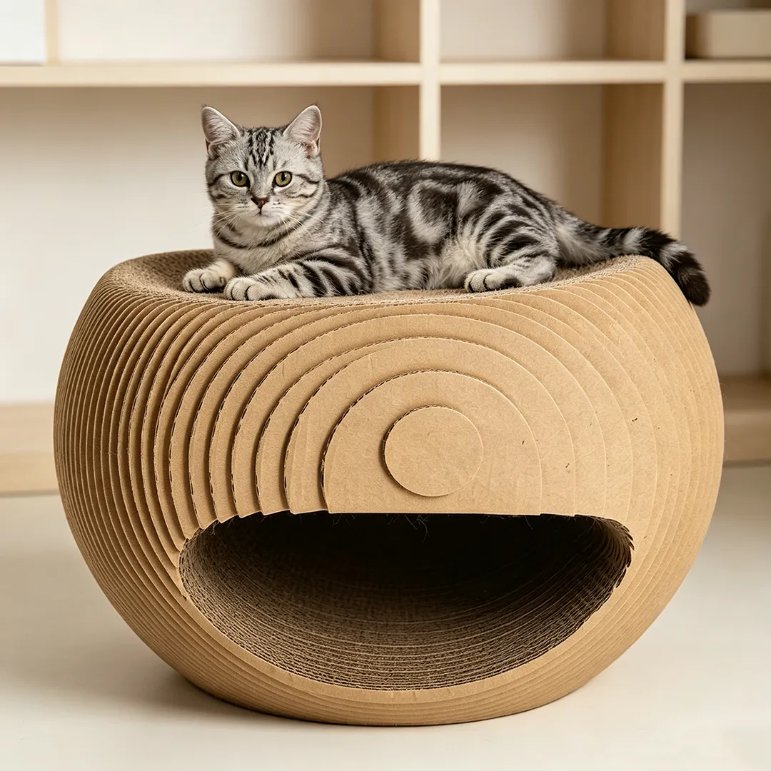 High-Quality Custom Round Wavy Texture Cat Rest House ZB-0155