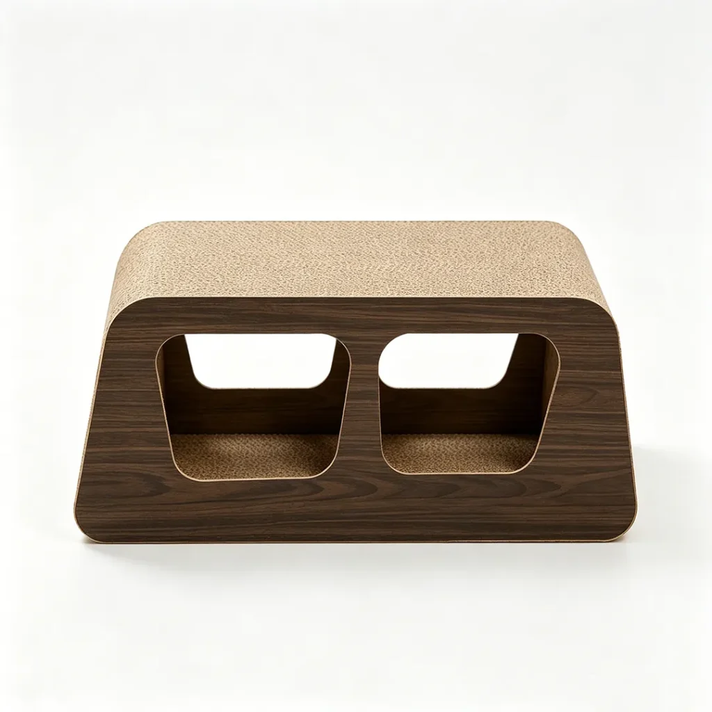 High quality custom wood grain double hole rounded square box cat scratch nest ZB-0185 1