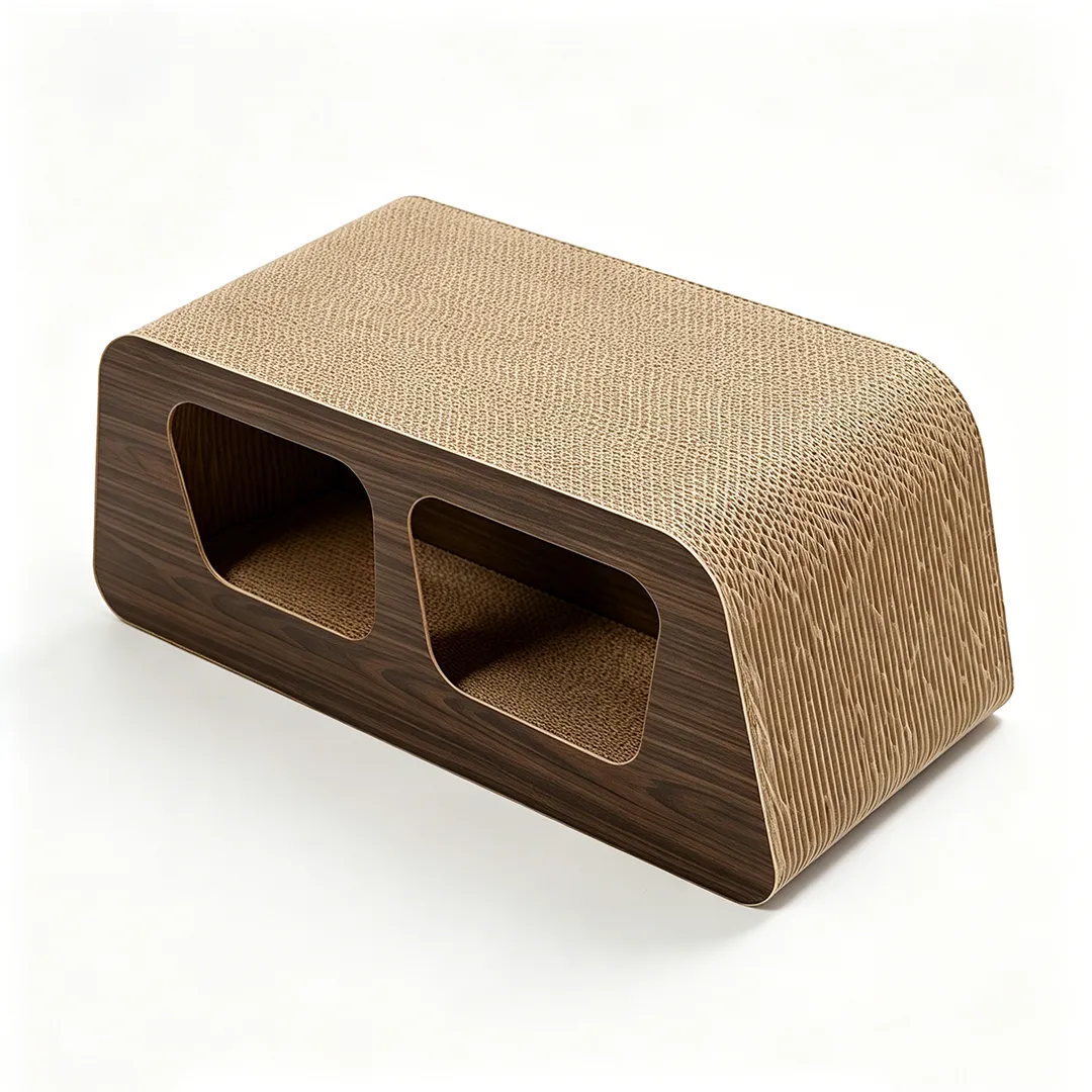 High quality custom wood grain double hole rounded square box cat scratch nest ZB-0185