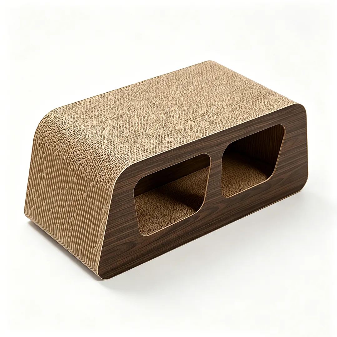 High quality custom wood grain double hole rounded square box cat scratch nest ZB-0185